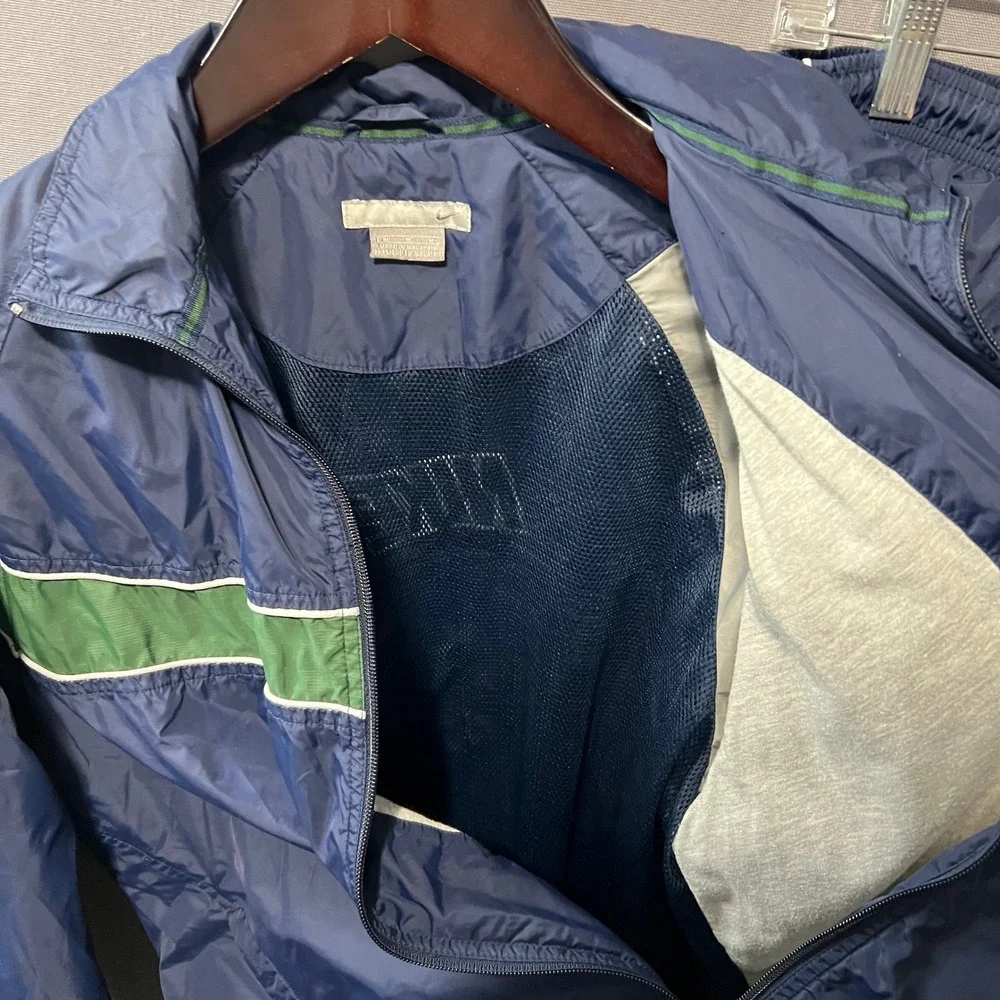 Nike Vintage Tracksuit Navy Blue Green White Piping Windbreaker Pants Set Mens M